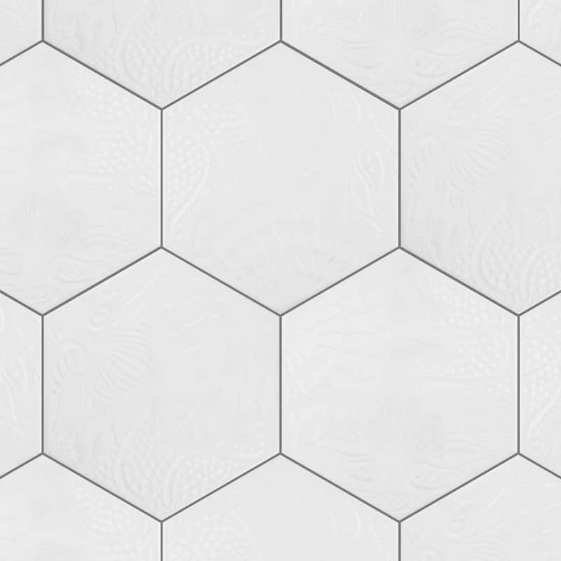 Merola Tile Gaudi Hex White 8-5/8" x 9-7/8" Porcelain Floor and Wall Tile