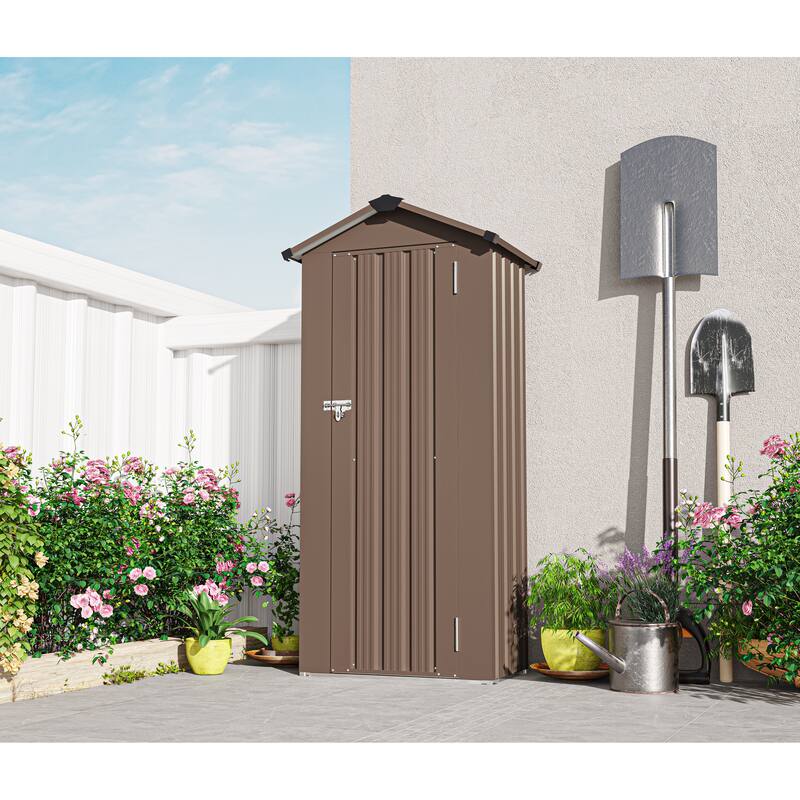 Galvanized Iron Garden Shed Tool Shed with Waterproof Lock & Stylish Design Outdoor Storage Shed for Backyard - Brown