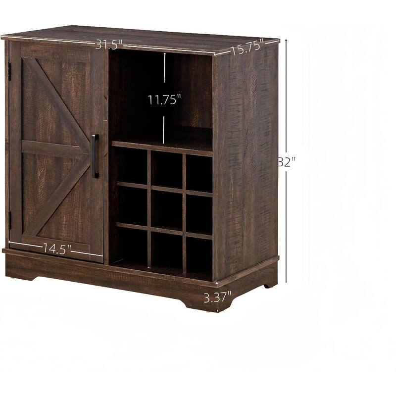 Roomfitters Farmhouse Coffee Bar Cabinet Bar Cabinet with Wine Rack Barn Door Buffet Sideboard Cabinet with Drawer