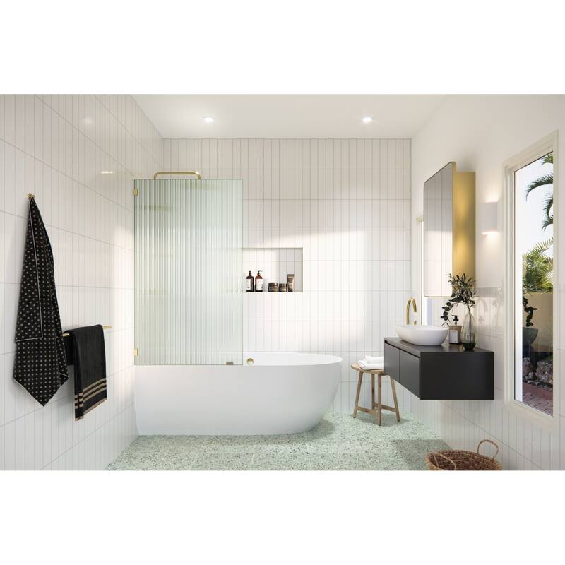 Glass Warehouse B-FL-34 Gaia 58-1/4" High x 34" Wide Shower Screen - Polished Brass