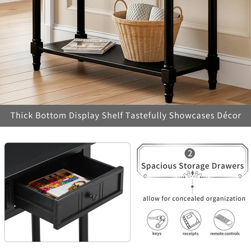 Daisy Series Traditional Console Table with 2 Drawers and Bottom Shelf, Solid Pine Wood Entryway Accent Table