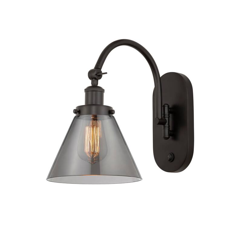 Innovations Lighting 918-1W-13-8 Cone Sconce Cone 13" Tall Wall Sconce - Oil Rubbed Bronze / Plated Smoke
