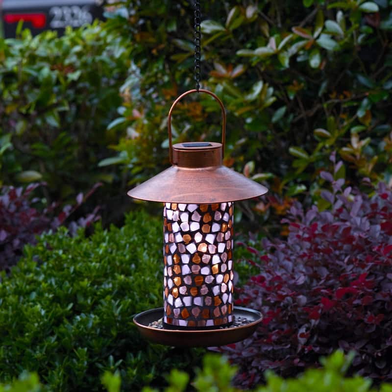 Adelie Mosaic Glass Bird Feeder with Solar Light