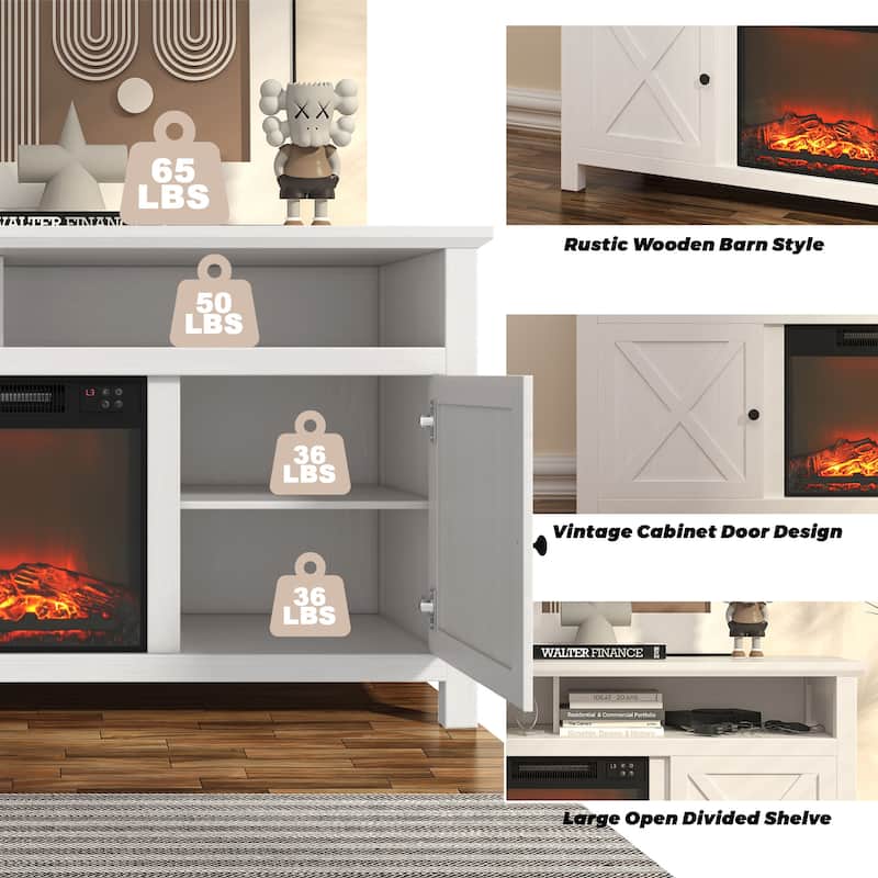 Clihome 58" Wood Fireplace TV Stand with 18" Electric Fireplace