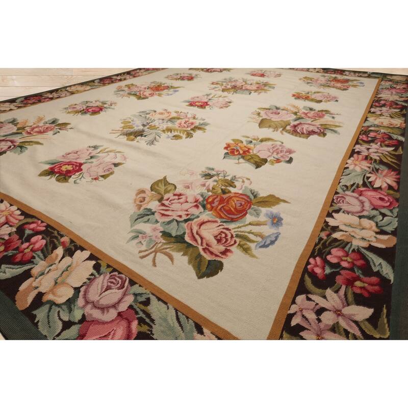 9x12'6'' Hand Woven Wool Ivory French Aubusson European Classic Rug - 9' x 12' 6''