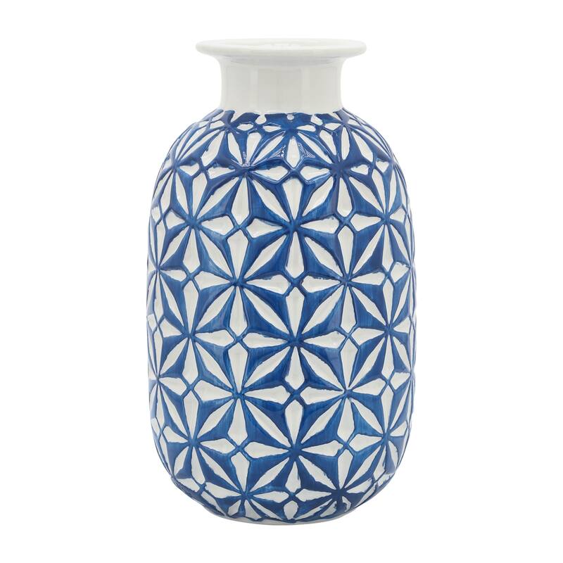 Sagebrook Home Decorative Daisy Ceramic Vase Contemporary Blue and White Flower Vase for Home, Office Decorative Accent
