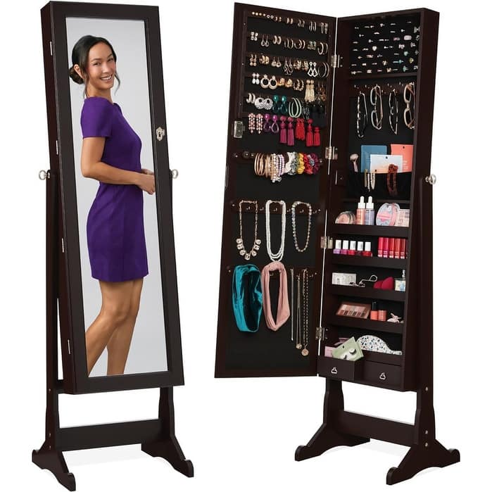 Freestanding Jewelry Armoire Cabinet - N/A - Brown