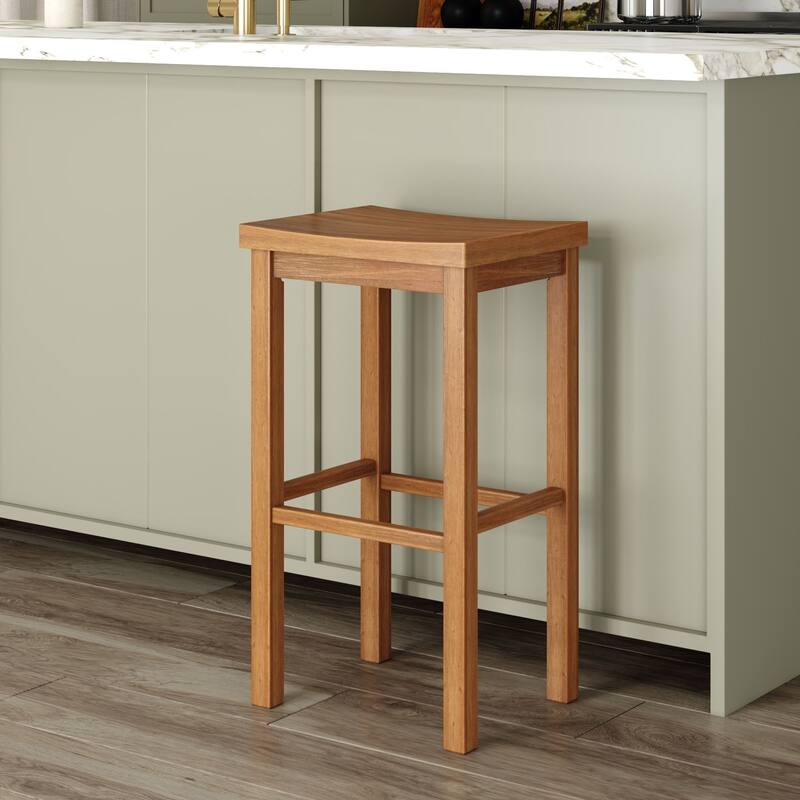 Now Furniture Solid Wood Backless Saddle Seat Bar Height Stool - Pecan - Single