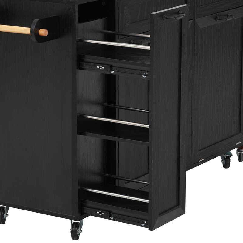 Mobile Kitchen Cart with Pull Out Dining Table Storage Drawers and Spice Rack