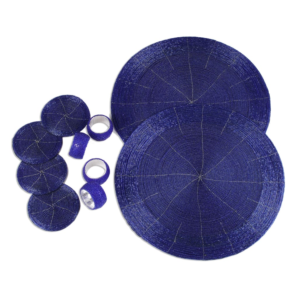 Novica Handmade Elegance In Blue Glass Beaded Table Set (12 Piece)