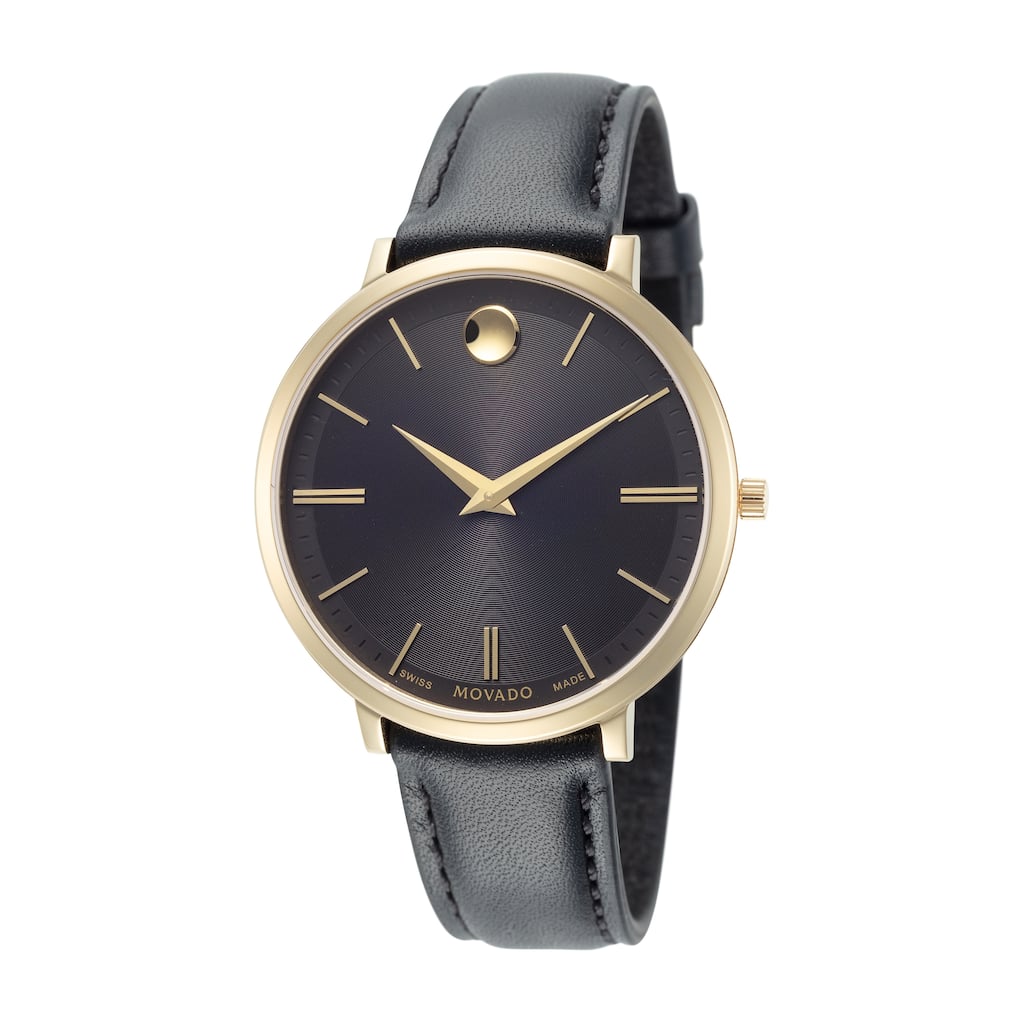 Movado Women's Ultra Slim 35mm Black Dial Leather Quartz Watch - One Size