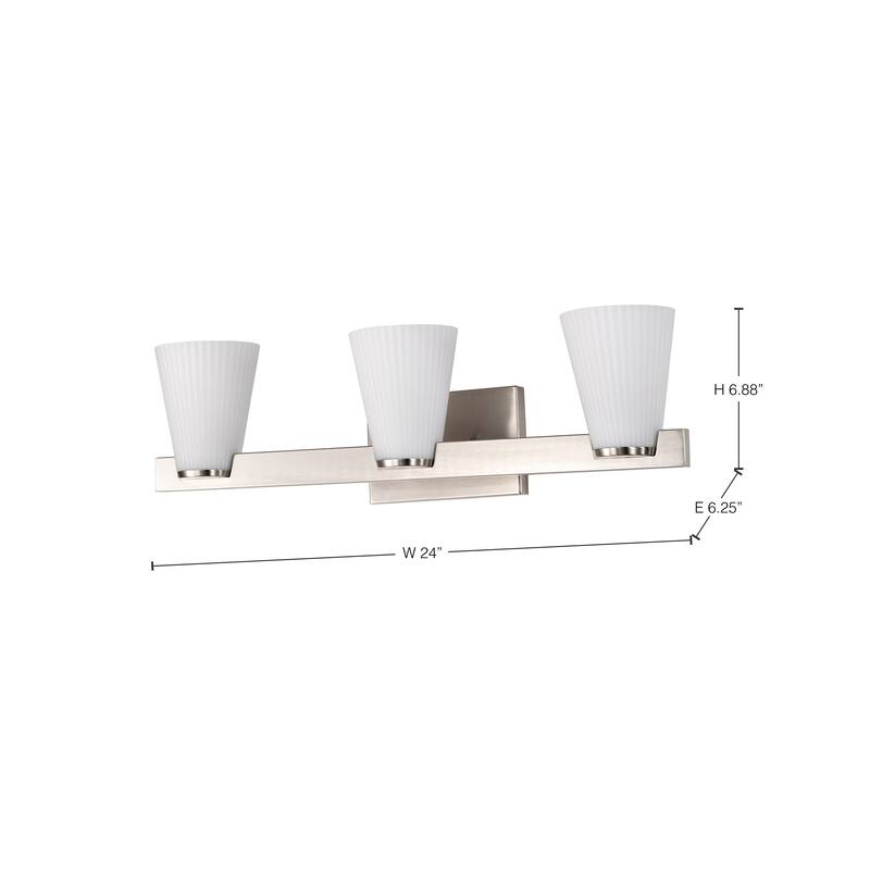 Royale 3 Light Vanity Brushed Nickel Finish Ribbed White Glass - Brushed Nickel