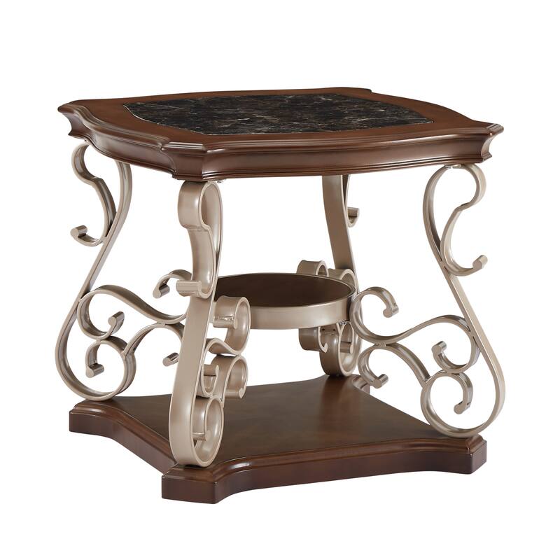 Cocktail Table, Marble Top, MDF With Shelf And Bottom Metal Legs