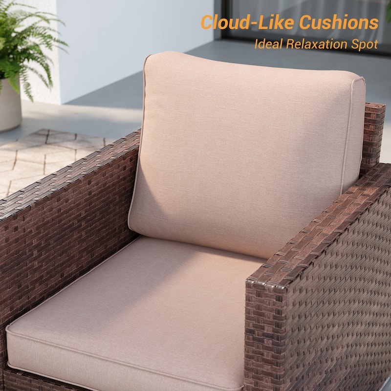 LIVOOSUN 5Pcs Patio Brown Rattan Outdoor Furniture Swivel Rocking Sofa Set