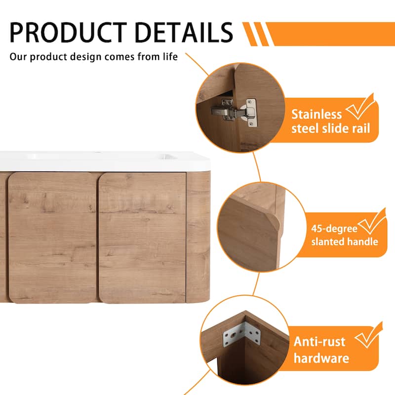 Bathroom Vanity With Resin Sink In 48/60 Inch, Floating Bathroom Vanity With Soft Close Doors