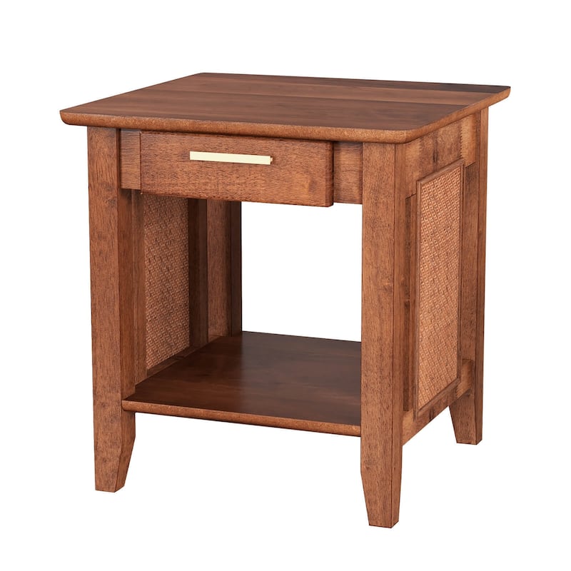 Gymax 2PCS Boho Style Nightstand 3-Tier Sofa Side End Table w/ Drawer