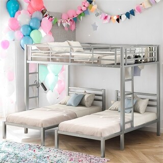 Full over Twin & Twin Size Bunk Bed with Built-in Shelf