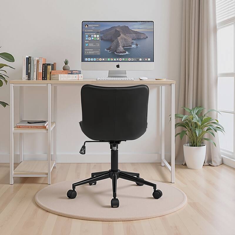 Javlergo Black Armless Office Chair with PU Leather Task Chair with Adjustable Height and Tilt Tension for Home Office Study