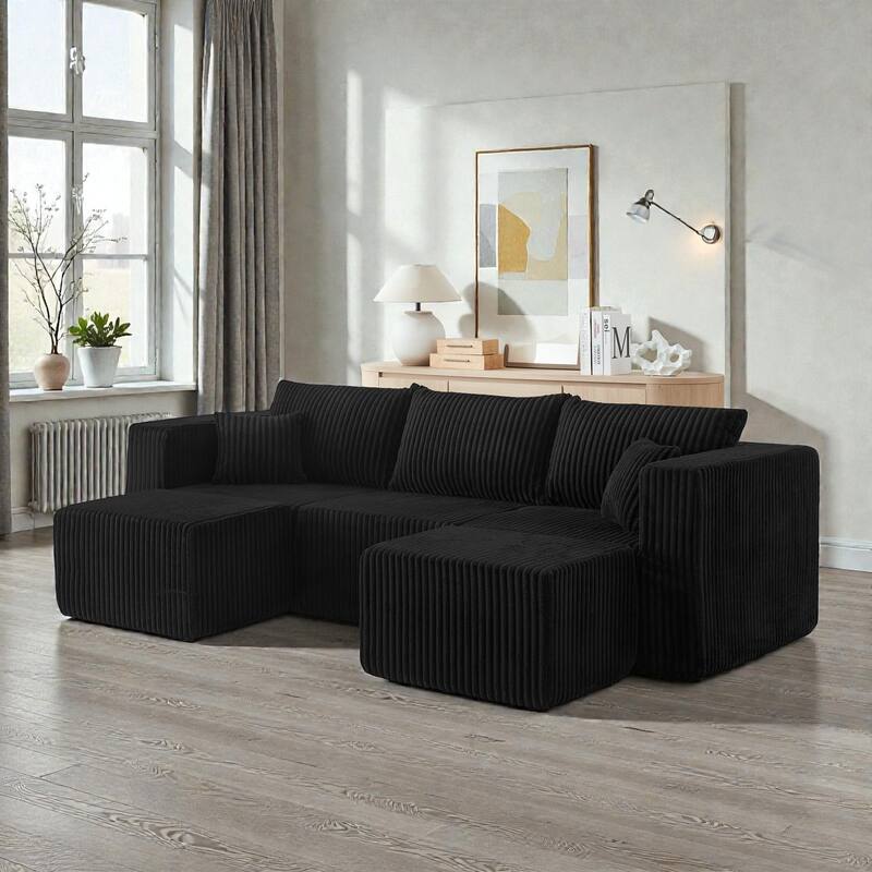 Compact Modular Sectional Sofa, Compressed Corduroy Cloud Couch, No Assembly Space Saving Sofa for Apartment