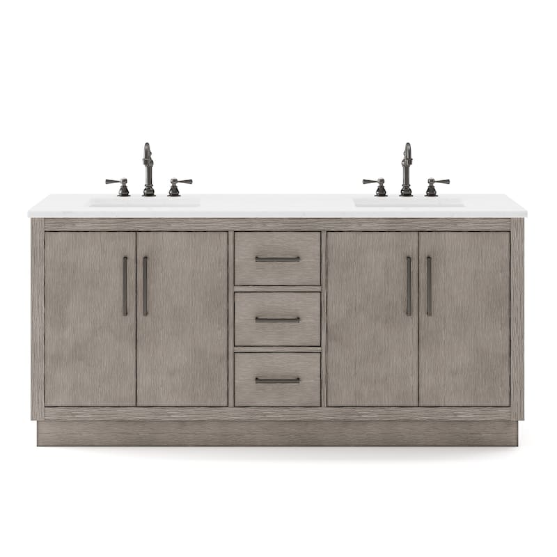 Hugo 30 In. Marble Countertop Vanity in Grey Oak with Mirror - 72