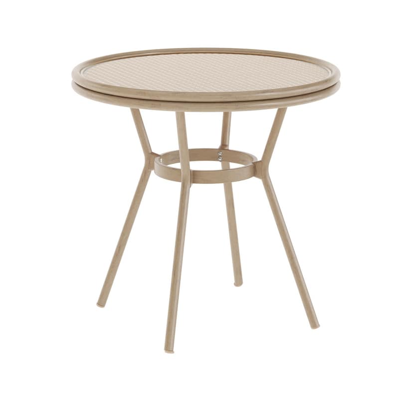 Indoor/Outdoor Commercial Glass Top Bistro Table - Natural & White Rattan/Light Natural Frame