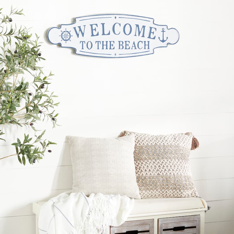 Blue Metal Welcome to the Beach Sign Home Wall Decor