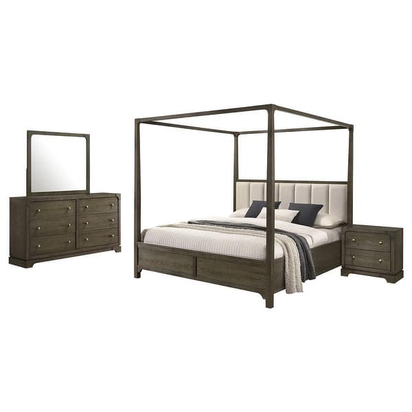 slide 2 of 5, 4-piece Queen Bedroom Set with Brass Knobs in Dark Cocoa Dark Cocoa - 4 Piece - Queen