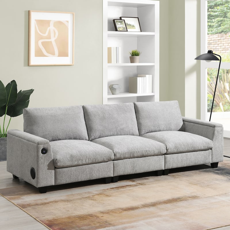 Chenille Modular Sectional Sofa,Cloud Couch Set with, USB, Bluetooth