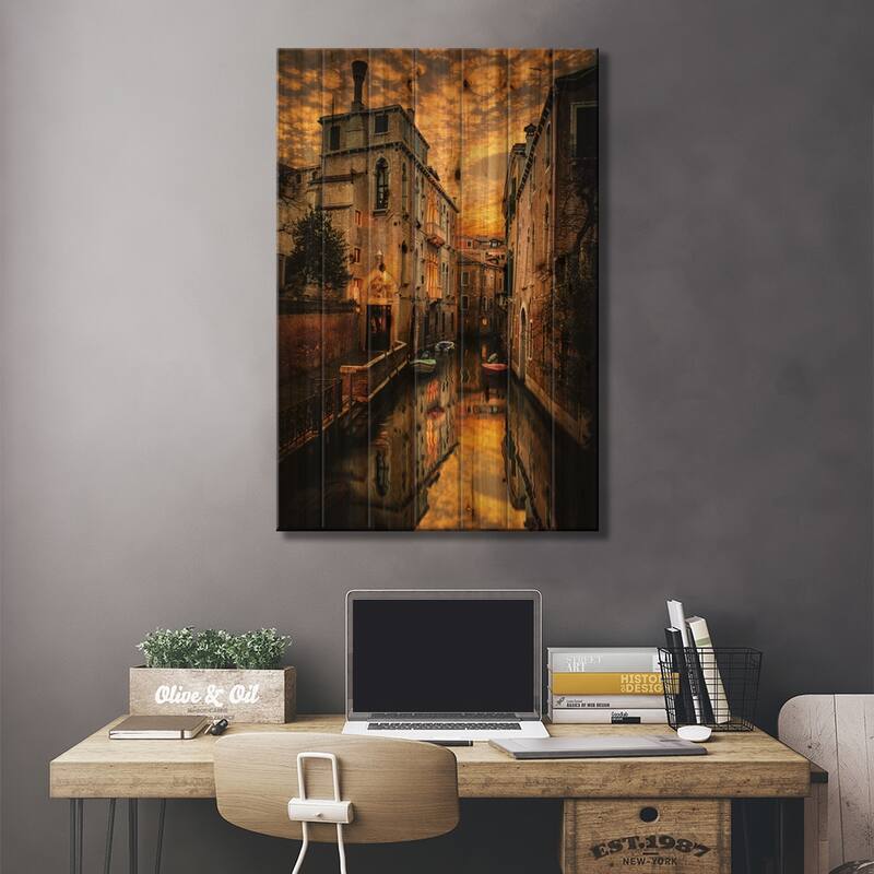 Venice Canals Print On Wood by Enzo Romano - Multi-Color