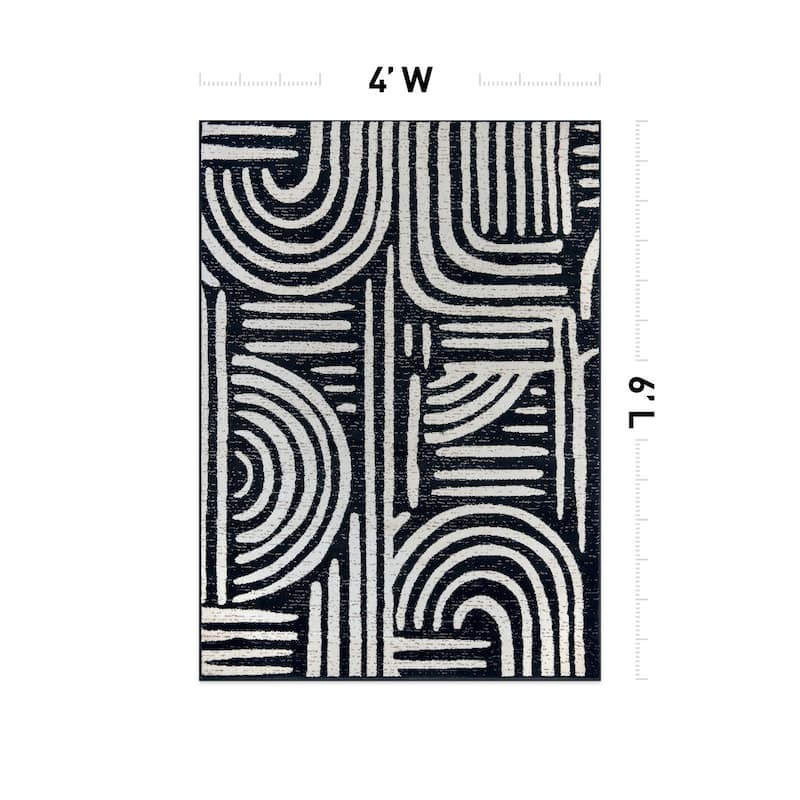 Contemporary Black Ivory Gray Area Rug, Stylish for Any Room