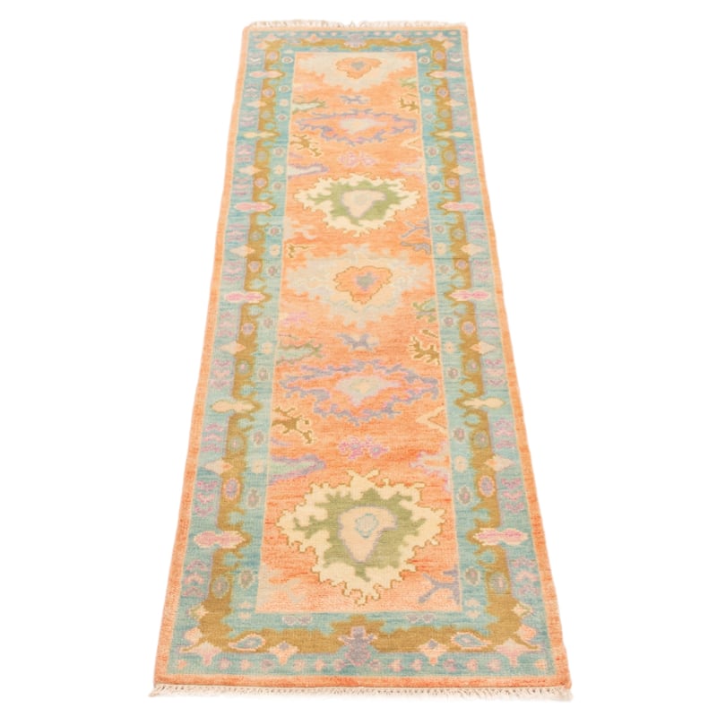 ECARPETGALLERY Hand-knotted Modern Oushak Coral Wool Rug - 2'6 x 9'7