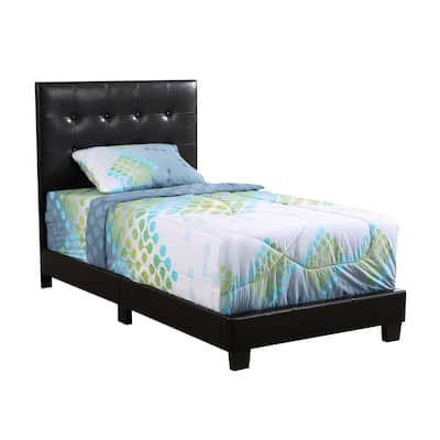 Twin Bed with Tufted Headboard & Slats - HomeStock Black Metal Frame (42"x77"x48")