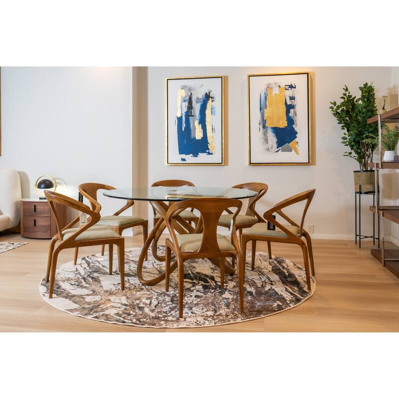 Modrest Mason Modern Round Glass & Walnut Dining Table