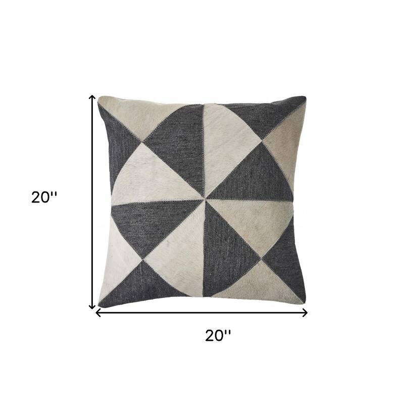 HomeRoots 20" X 20" Charcoal And White 100% Wool Geometric Zippered Pillow