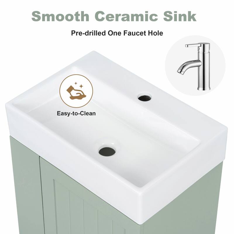 20-Inch Bathroom Vanity with Ceramic Sink - MDF Storage Cabinet with Drawer, Side Shelf and Silver Handle