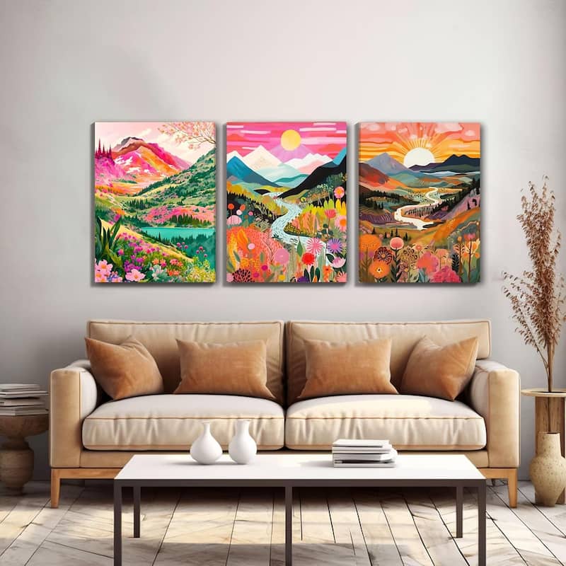 Colorful Watercolor Mountain Canvas Wall Art