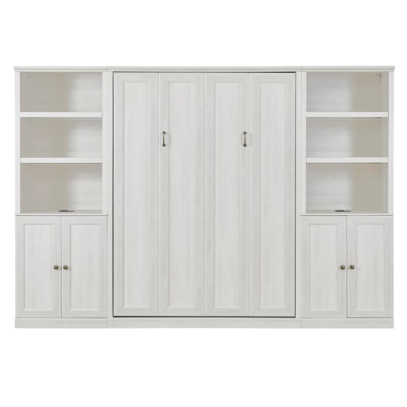 Half Self-Close and Open Murphy Bed with 2 Side Cabinet Storage Shelf