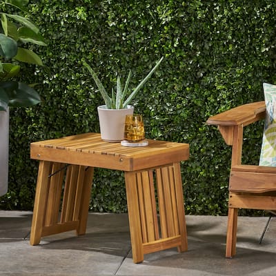 Roomfitters Outdoor Side Table with Slatted Top and Foldable Legs, Acacia Wood Accent Table