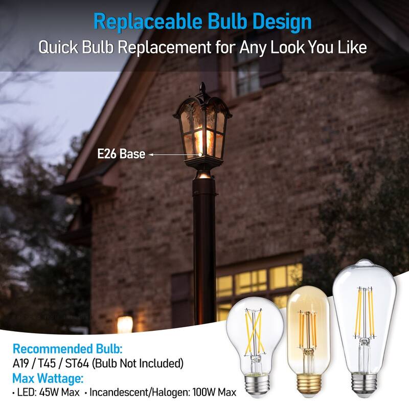 Dusk to Dawn Outdoor Post Lantern, Water Ripple Glass Post Light - 2PACK