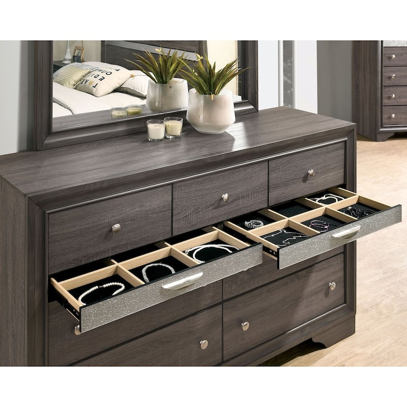 Bankhead Contemporary Grey 2-piece 9-Drawer Dresser and Mirror Set by Furniture of America