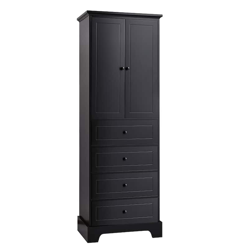 Modern Storage Cabinet, Bathroom Cabinet w/ 4 Drawers Adjustable Shelves Double Door Bathroom Lockers Space-Saving Cabinet