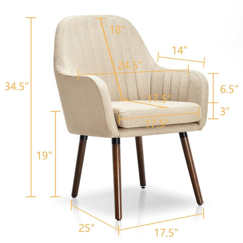 Gymax Set of 2 Accent Chairs Fabric Upholstered Armchairs w/Wooden - 17.5'' x 17.5'' x 3''