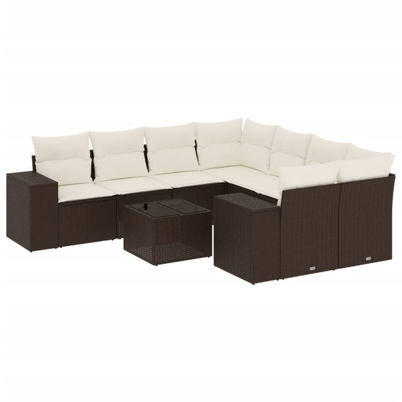 vidaXL Patio Sofa Set with Cushions Outdoor Furniture 9 Piece Poly Rattan - 21.7 x 21.7 x 14.6