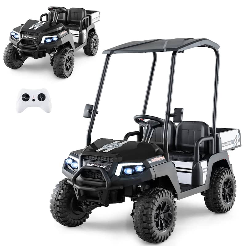 Costway 24V 7AH Kids Golf Cart 4WD 2 Seater Ride on Car with Sun Shade