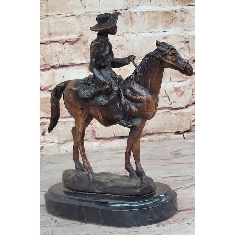 Will Rogers Cowboy On Horse Western Bronze Statue Sculpture Frederic Remington 9 Inches X 8 Inches