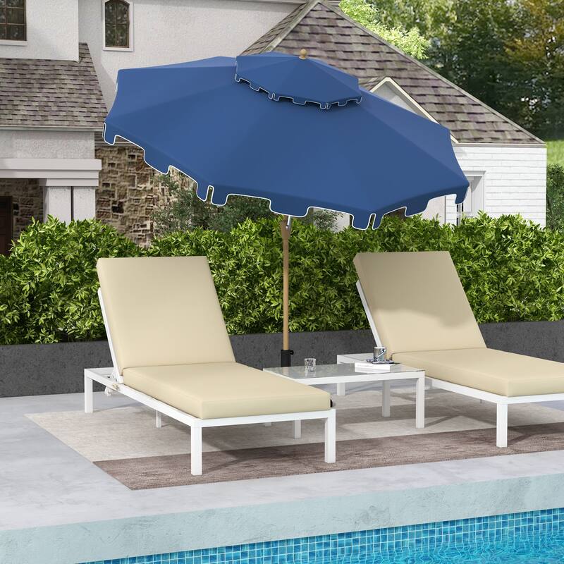 9' Patio Umbrella with Push Button Tilt and Crank, Double Top Ruffled Outdoor Market Table Umbrella with 8 Ribs