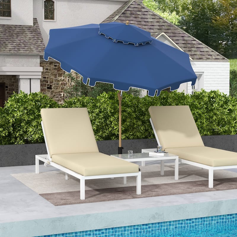 Patio Outdoor Parasol Outdoor Market Table Umbrella with Button Tilt and Crank 8 Ribs, for Garden Deck Pool, Brown - Blue