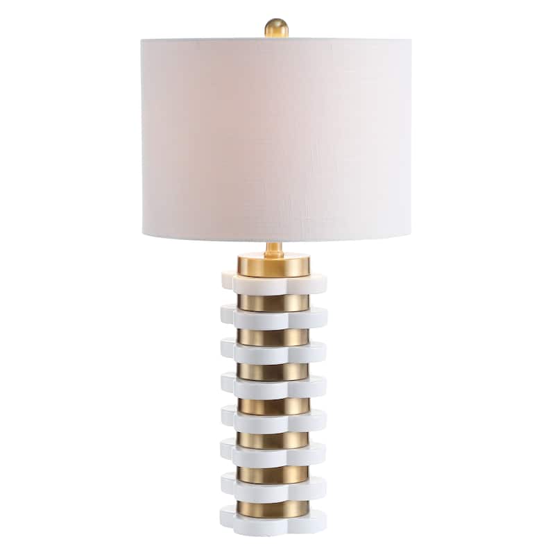 Marsh 26.5" Quatrefoil Striped Resin LED Table Lamp, Brass by JONATHAN Y