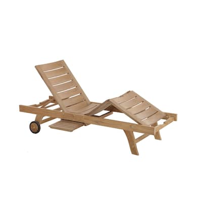 Nordic Style Teak Natural Outdoor Sun Lounger with Adjustable Seat and Side Table - N/A