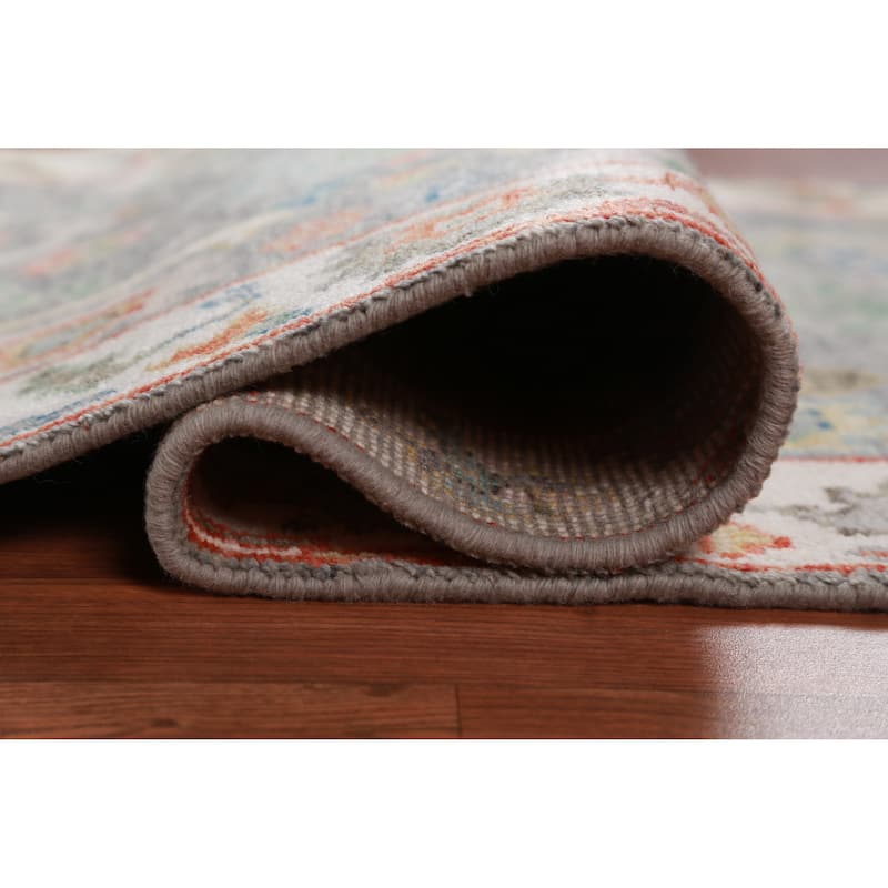 Gray Ivory Oushak Oriental Rug Hand-Knotted Wool Carpet - 2'7" x 6'2"